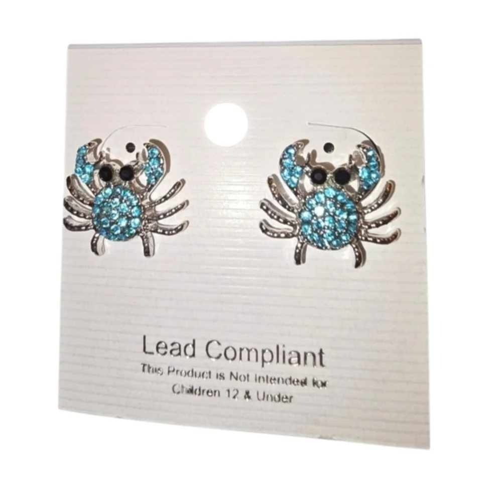 Rhinestone Stud Earrings Pick- Dolphin Star Crab Bow Paw Dragonfly Giraffe NWT